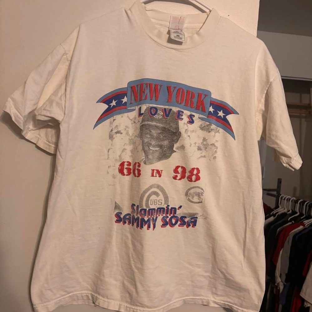 Vintage 90's White New York Loves Sammy Sosa baseball tee size XL